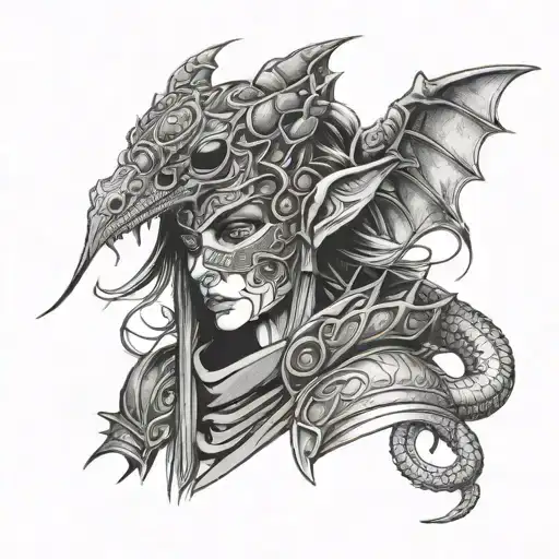 Dungions and Dragons, Sorcieror, Masked Teifling Female tattoo design idea