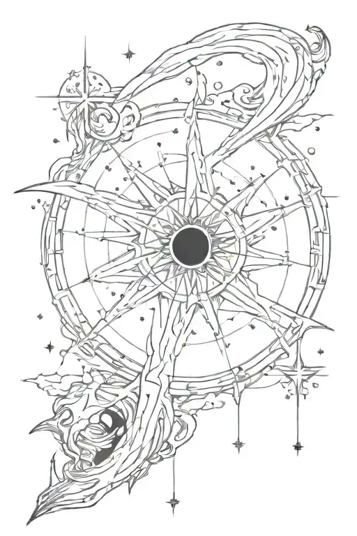 satürn black hole eating star tattoo design idea