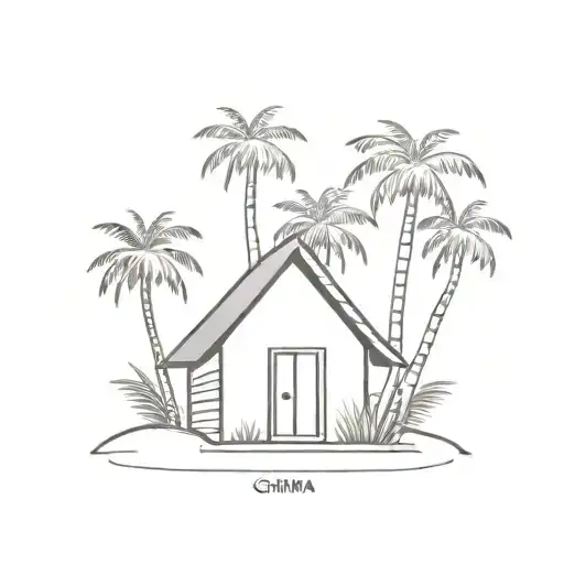 ghana hut surrounded by palm tattoo design idea