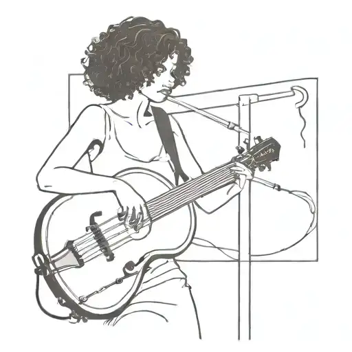 girl with curly black hair playing the upright bass tattoo design idea