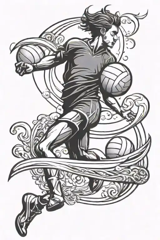 Aquarius symbol and volleyball player spiking tattoo design idea