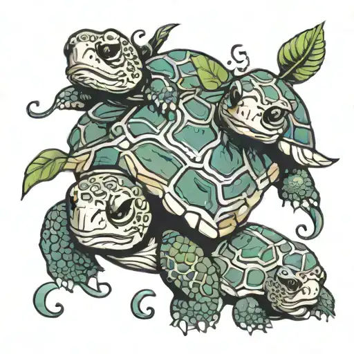 crush the turtle with 3 baby squirts tattoo design idea