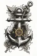 old anchor with a compass that letters: A, J hidden in it.  tattoo design idea