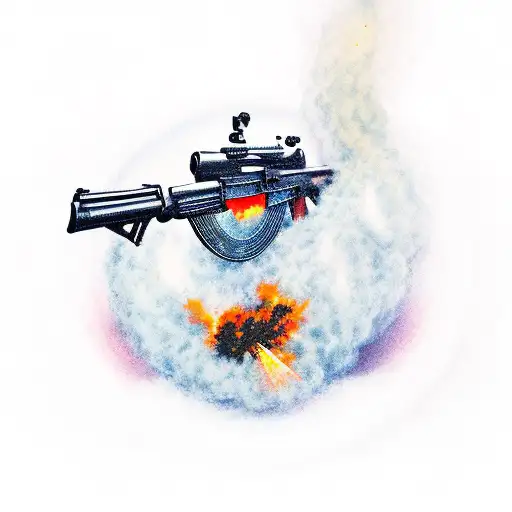 an ak-47 firing with the roune leaving the barrel tattoo design idea