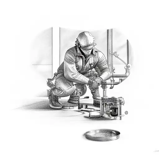 A scale technician repairing a VW engine tattoo design idea