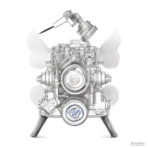 A scale technician repairing a VW engine tattoo design idea