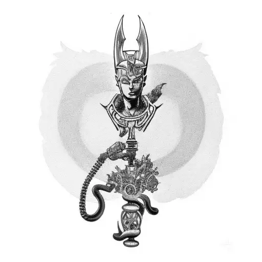 Design a tattoo featuring Killer Queen Stand from Jojo in a black-grey style, with intricate details and shading. tattoo design idea