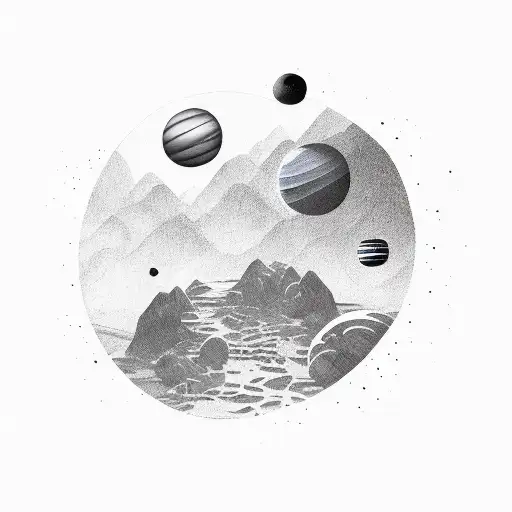 person look up in the sky at stars and planets, while standing in water tattoo design idea
