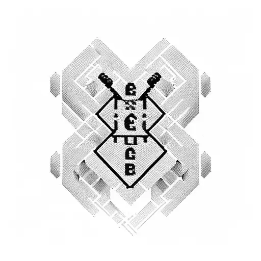 A pixelated dumbbell with the word 'strength' written in binary code tattoo design idea