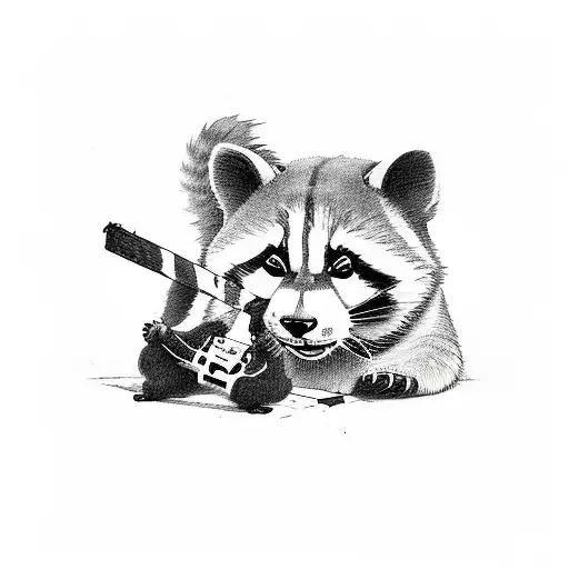 A cat, panda, and raccoon playing a multiplayer video game together tattoo design idea