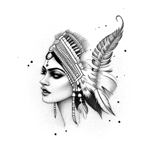 indian with feathers tattoo design idea