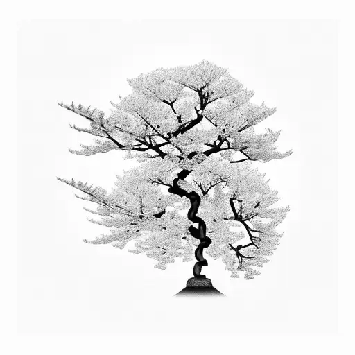 cherry blossom bonsai tree blended tattoo design idea