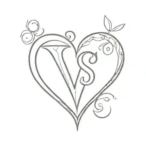 initial y and s inside a heart tattoo design idea
