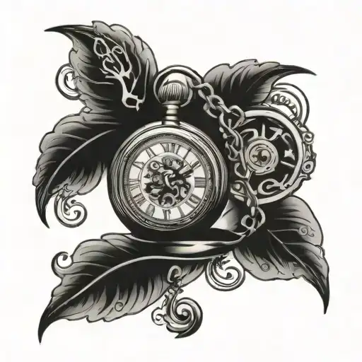 Realism "Pocket Watch And Compass With Map As..." Tattoo Idea BlackInk AI