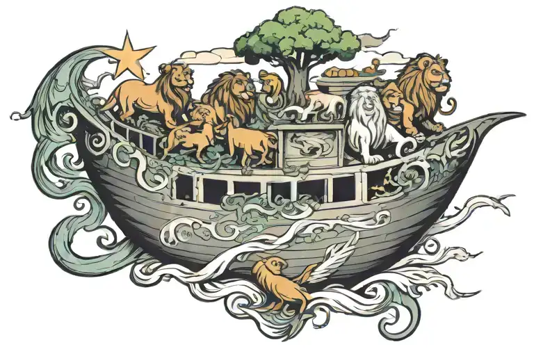 Noahs ark, jonah and the wale, daniel in the lions den, angels tattoo design idea