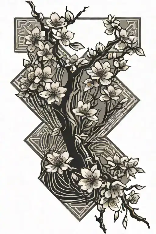 Japanese cherry blossom tree tattoo design idea