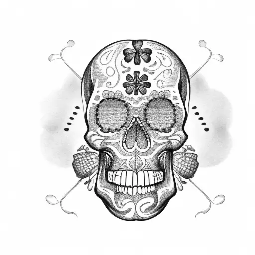 mexican skull with clover  tattoo design idea