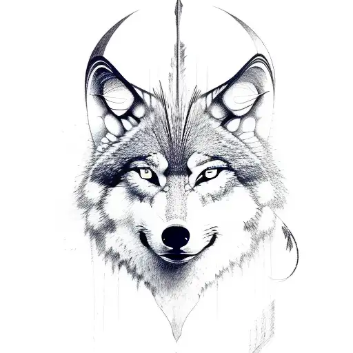 wolf red indian girl  tattoo design idea