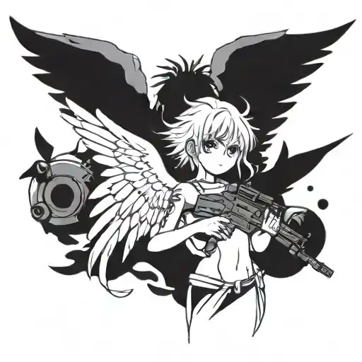 angel with uzi tattoo design idea