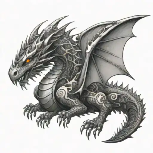 A cybernetic dragon inspired by anime, with circuit patterns running through its scales tattoo design idea