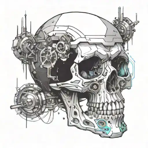 A futuristic cyberpunk skull design incorporating elements of dotwork style tattoo design idea