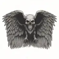 flying raven wings spread wide  detailed skull carrying  tattoo design idea