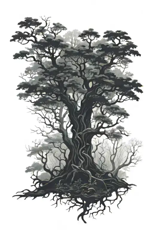 dark forest used for magic rituals tattoo design idea