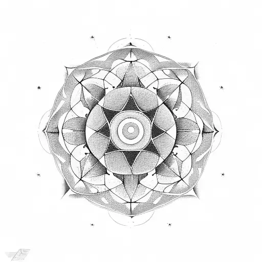 A geometric mandala representing the client's birth year (2019) with Gemini and Virgo symbols incorporated tattoo design idea