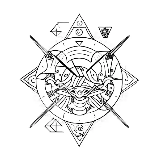A minimalist tattoo of the zodiac sign Gemini combined with a small geometric dragon. tattoo design idea