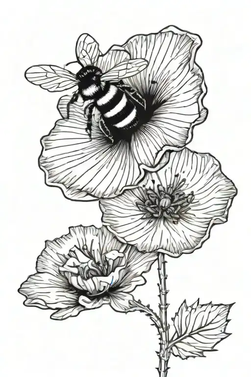 poppy flower honey comb with one bee tattoo design idea