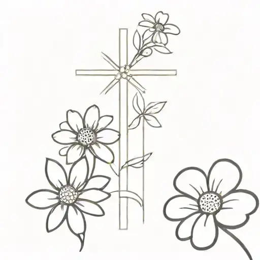 cross and daisy flower tattoo design idea