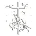 cross and daisy flower tattoo design idea