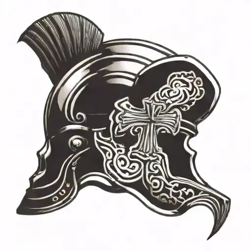 Gladiator helmet with a cross design tattoo design idea