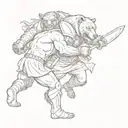 Detailed gladiator fighting a bear tattoo design idea