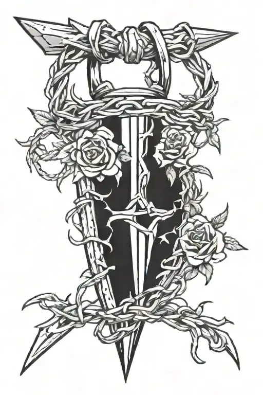 buried dagger barbed wire love tattoo design idea