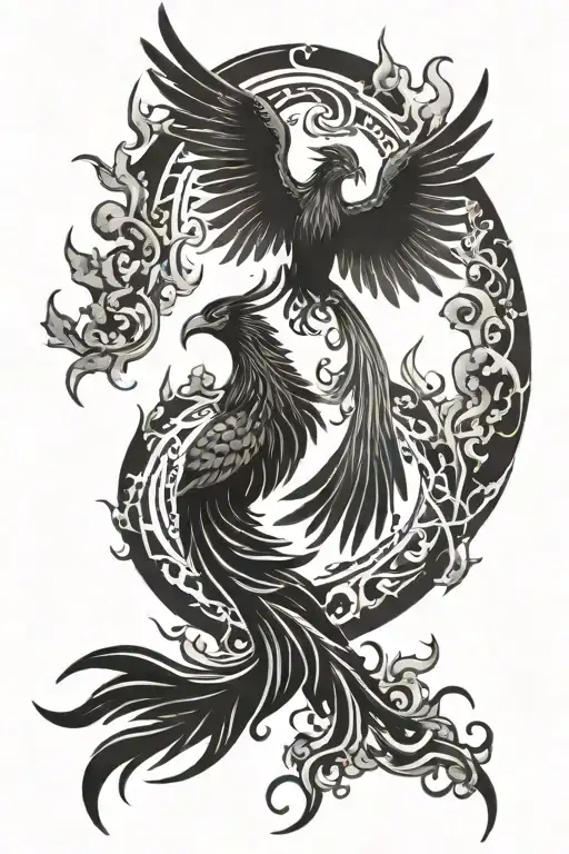 phoenix escaping hell fire tattoo design idea