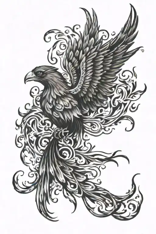 phoenix escaping fire portal radiating darkness tattoo design idea