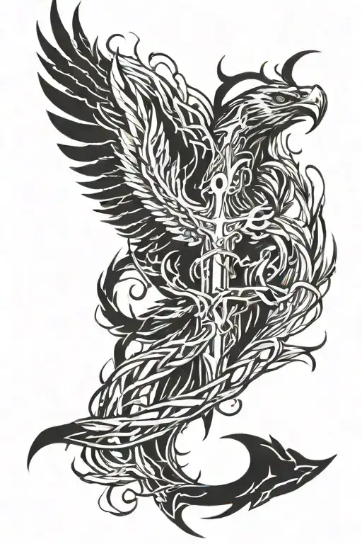 dagger barbed wire phoenix rising from the ashes tattoo design idea