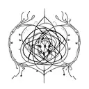 A minimalist tattoo of a neuron with musical notes flowing around it tattoo design idea