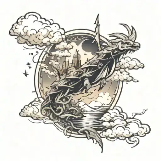 The sky is the limit and the road, through the land! Make me a sketch with the sentence tattoo design idea