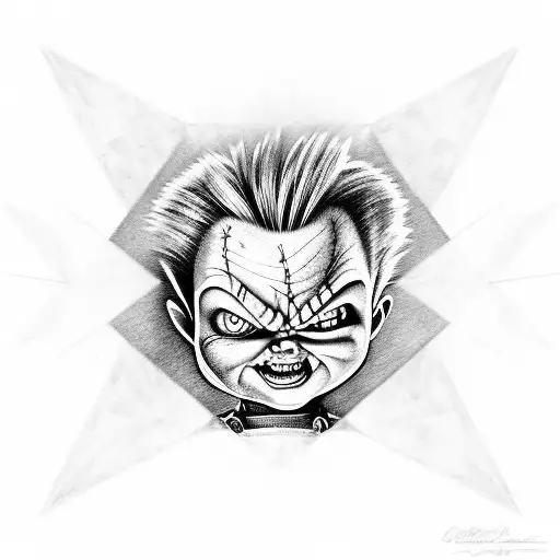 chucky inside a Diamond shape holding up knife tattoo design idea
