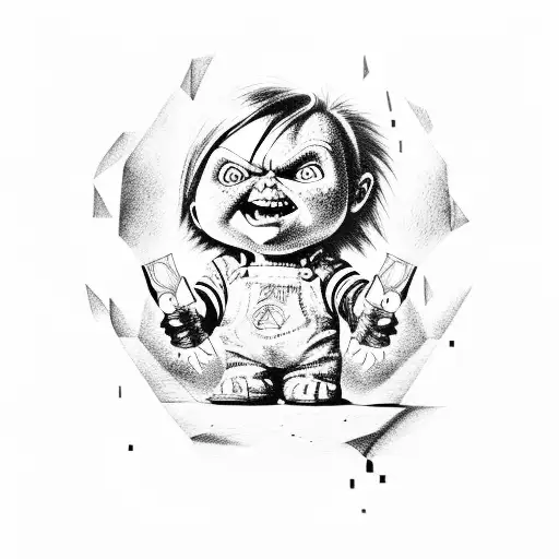 chucky inside a Diamond holding up knife tattoo design idea