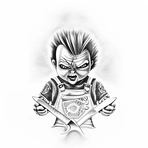 chucky holding up knife inside a diamond tattoo design idea