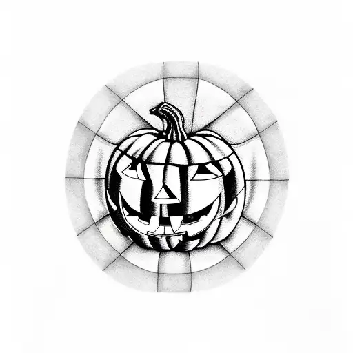 A jack-o'-lantern with geometric patterns carved into it tattoo design idea