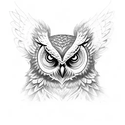 owl open wings mad face tattoo design idea