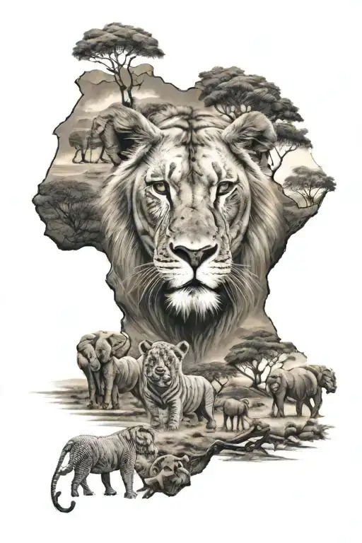 Africa and Big Five tattoo design idea