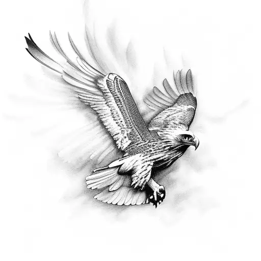 A majestic black and grey eagle with wings spread wide, symbolizing freedom and love tattoo design idea
