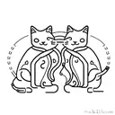 A minimalist design of two cats sitting side by side, each with a coffee bean as their nose tattoo design idea