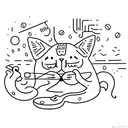 A minimalist design of two cats sitting side by side, each with a coffee bean as their nose tattoo design idea