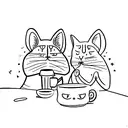 A minimalist design of two cats sitting side by side, each with a coffee bean as their nose tattoo design idea